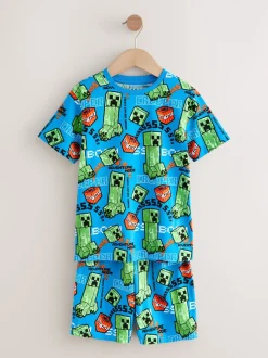 Vert/Noir - Lot de 2 pyjamas courts sous licence Minecraft (5-14ans)