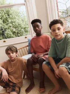 Vert/orange - Pyjama court à carreaux tissés 3 Pack (3-16ans)