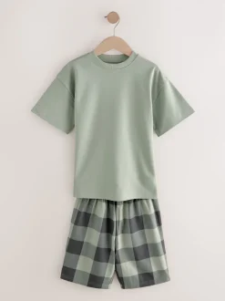Vert/orange - Pyjama court à carreaux tissés 3 Pack (3-16ans)