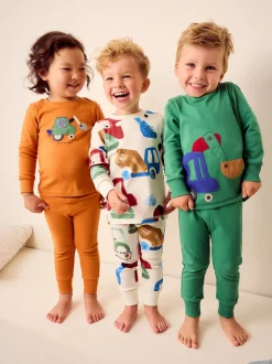 Vert/Orange Transport - Lot de 3 pyjamas Snuggle courts (9mois-10ans)