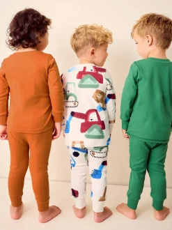 Vert/Orange Transport - Lot de 3 pyjamas Snuggle courts (9mois-10ans)