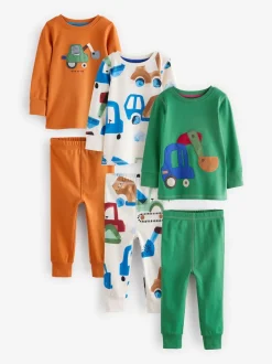 Vert/Orange Transport - Lot de 3 pyjamas Snuggle courts (9mois-10ans)