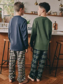 Véhicule bleu/vert - Lot de 2 pyjamas en tissu à carreaux à manches longues (3-16ans)