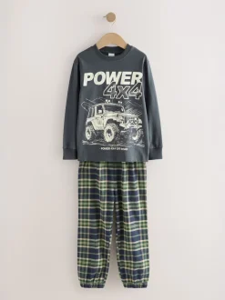 Véhicule bleu/vert - Lot de 2 pyjamas en tissu à carreaux à manches longues (3-16ans)