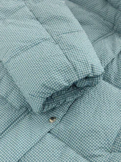 Vichy bleu - Manteau long matelassé à capuche résistant à la douche