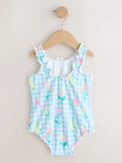 Vichy bleu fleuri - Maillot de bain Lettuce Edge (3mois-7ans)
