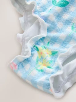 Vichy bleu fleuri - Maillot de bain Lettuce Edge (3mois-7ans)