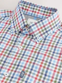 Vichy bleu/rouge - Chemise Oxford Easy Iron boutonnée à manches courtes