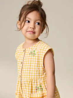 Vichy jaune brodé - Combinaison sans manches (3mois à7ans)