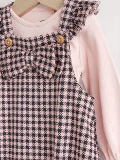 Vichy rose / chocolat - Body à manches longues et salopettes bébé Ensemble 2 pièces (0mois-2ans)