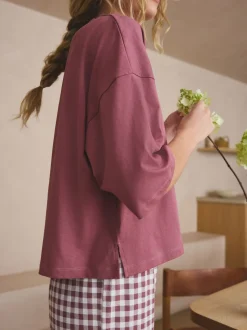 Vichy violet mauve - Pyjama à manches courtes en coton