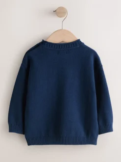 Vie marine bleu marine - Personnage Pull Col rond en maille (3mois-7ans)