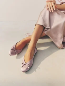 vieux rose - Ballerines de demoiselle d’honneur effet perle avec nœud