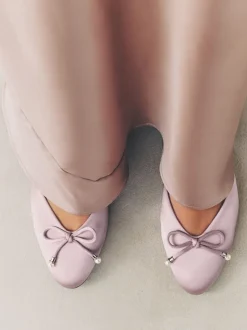 vieux rose - Ballerines de demoiselle d’honneur effet perle avec nœud