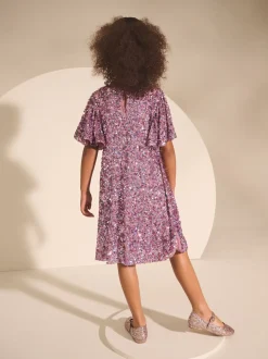 vieux rose - Manches d'ange Sequin Robes de fête (3-16yrs)