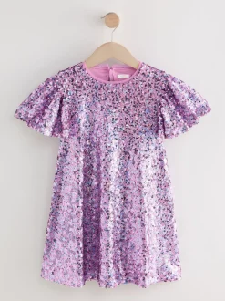 vieux rose - Manches d'ange Sequin Robes de fête (3-16yrs)