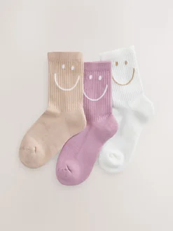 Violet, blanc et neutre - Lot de 3 paires de chaussettes de sport pour l'école enrichies en coton matelassées