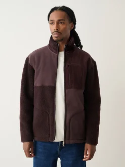 Violet prune - Polaire à col zippé en velours côtelé