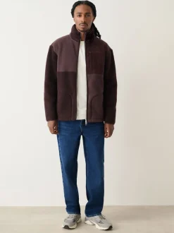 Violet prune - Polaire à col zippé en velours côtelé