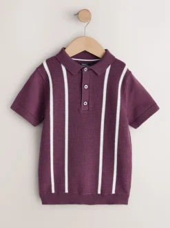 Violet prune - Polo en maille à col boutonné (3-16ans)