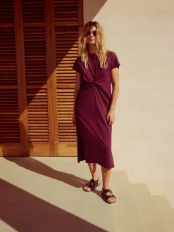 Violet prune - Robe d’été t-shirt à manches courtes torsadée