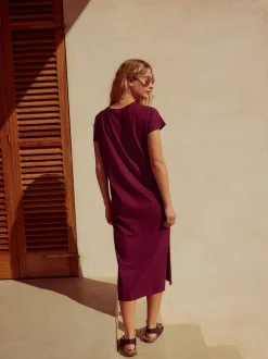 Violet prune - Robe d’été t-shirt à manches courtes torsadée