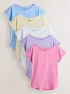 Violet/bleu/jaune beurré/rose/blanc - Lot de 5 T-shirts à mancherons