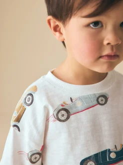 Voiture aquarelle blanche - T-shirt imprimé sur l’ensemble à manches courtes (3 mois7 ans) (3mois7ans)