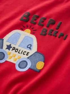 Voiture de police rouge - T-shirt appliqué Manches courtes (3mths-7yrs)