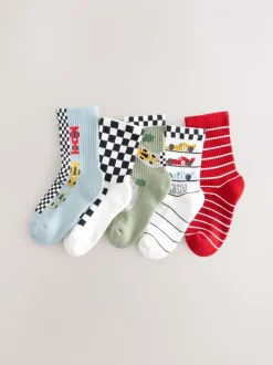 Voitures de course rouge/blanc - Semelle intérieure coussinée Chaussettes côtelées en coton riche 5 Pack