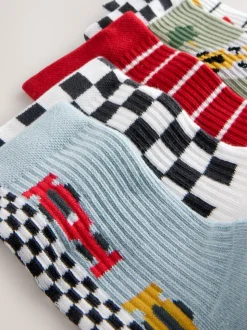 Voitures de course rouge/blanc - Semelle intérieure coussinée Chaussettes côtelées en coton riche 5 Pack