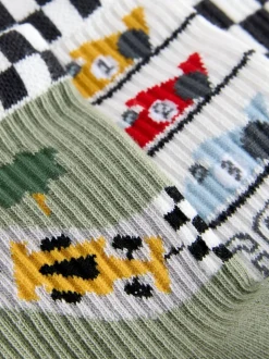 Voitures de course rouge/blanc - Semelle intérieure coussinée Chaussettes côtelées en coton riche 5 Pack