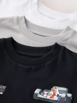 Voitures noir/blanc/gris - Lot de 3 T-shirts à manches longues coupe décontractée avec imprimé graphique (3-16ans)