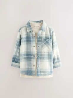 Vérification bleue - Ensemble chemise et t-shirt à manches longues (3mois-7ans)