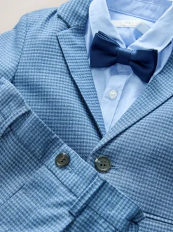 Vérification bleue - Ensemble blazer, chemise, pantalon et nœud papillon (3 mois à 9 ans)