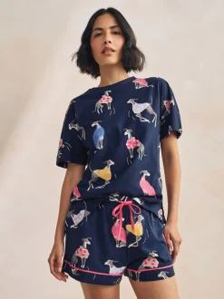 Whippet bleu marine - Pyjamas ensemble shorts en 100 % coton
