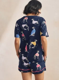 Whippet bleu marine - Pyjamas ensemble shorts en 100 % coton