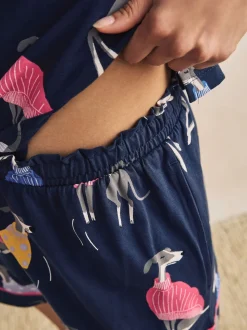 Whippet bleu marine - Pyjamas ensemble shorts en 100 % coton