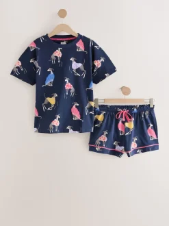 Whippet bleu marine - Pyjamas ensemble shorts en 100 % coton